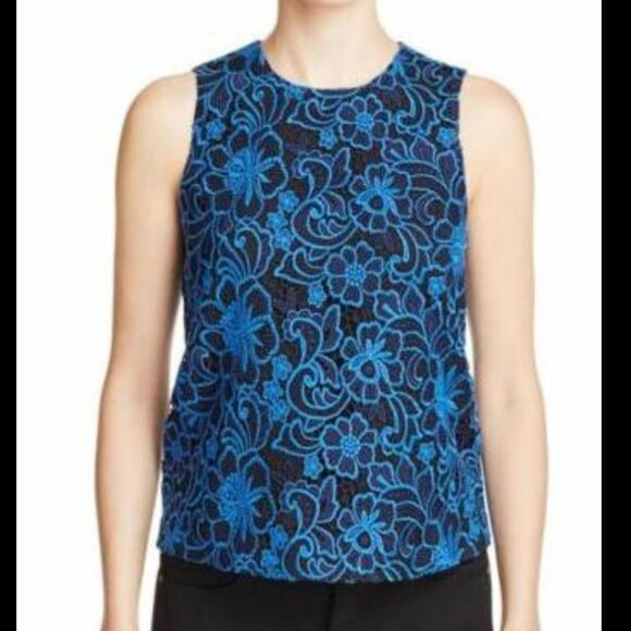 Cooper & Ella Floral Lace Sleeveless Tank Top Blue Black Size Small